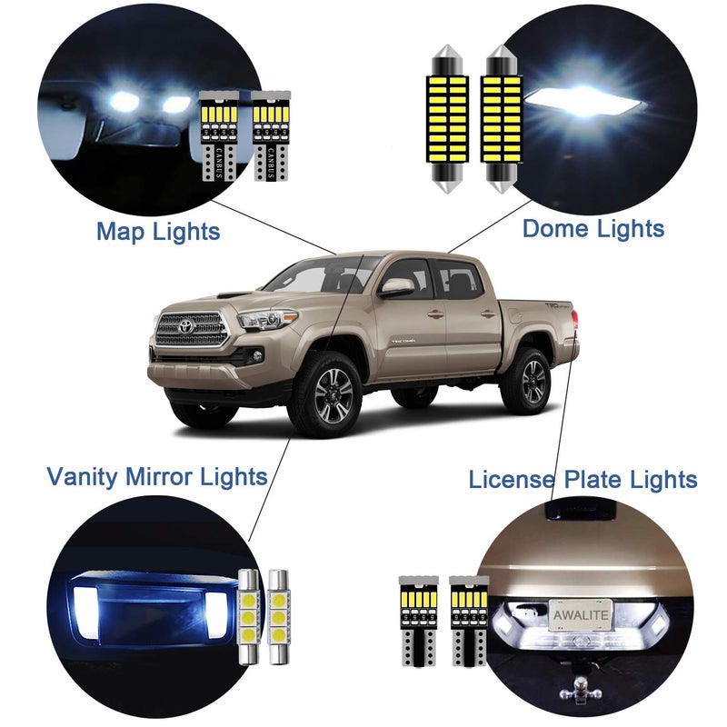 AWALITED 10 قطع مجموعة أضواء LED الداخلية تاكومّا لمبات ضوء القبة الخارقة السطوع لسيارة تويوتا تاكومّا 2005 2006 2007 2008 2009 2010 2011 2012 2013 2014 2015 2016 2017 2018 2019 2020 2021 2022 جميع الطرازات - Image 3